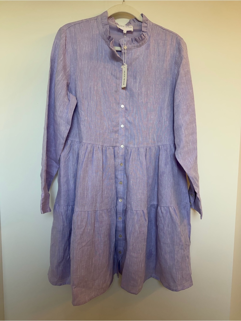 Alice Walk Lavender Ruffle-Neck Button Front Tiered Dress